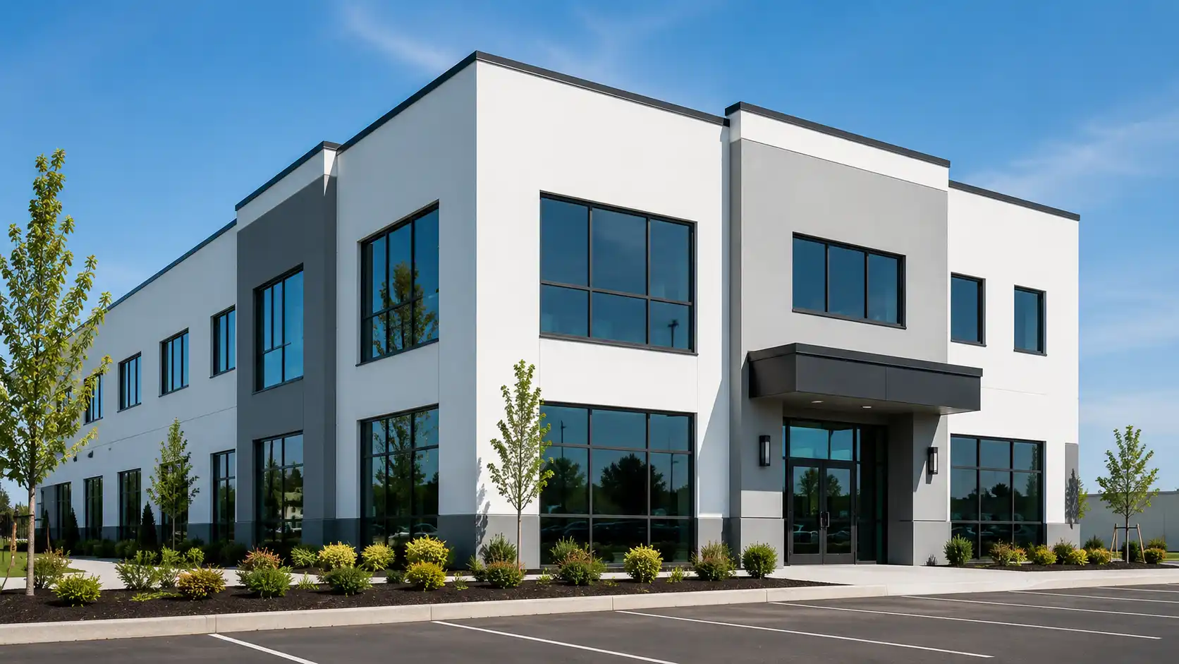 Freshly painted commercial building exterior in Houston, TX